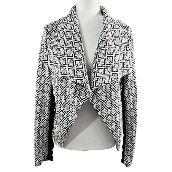 41 Hawthorn NWT Catania Black White Abstract Diamond Open Front Knit Jacket - Picture 1 of 9